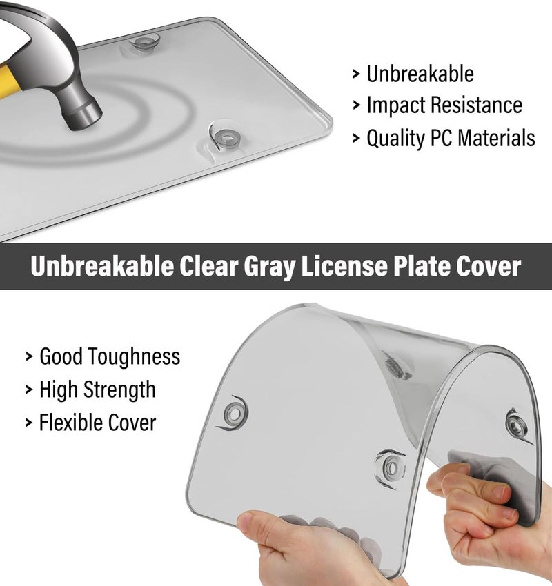 KLSKKJ 2 Pack License Plate Covers, Clear License Plate Protector Unbreakable Plastic Shields Tag Holder Fits Standard US Plate with Screws Caps ﻿ - Image 4